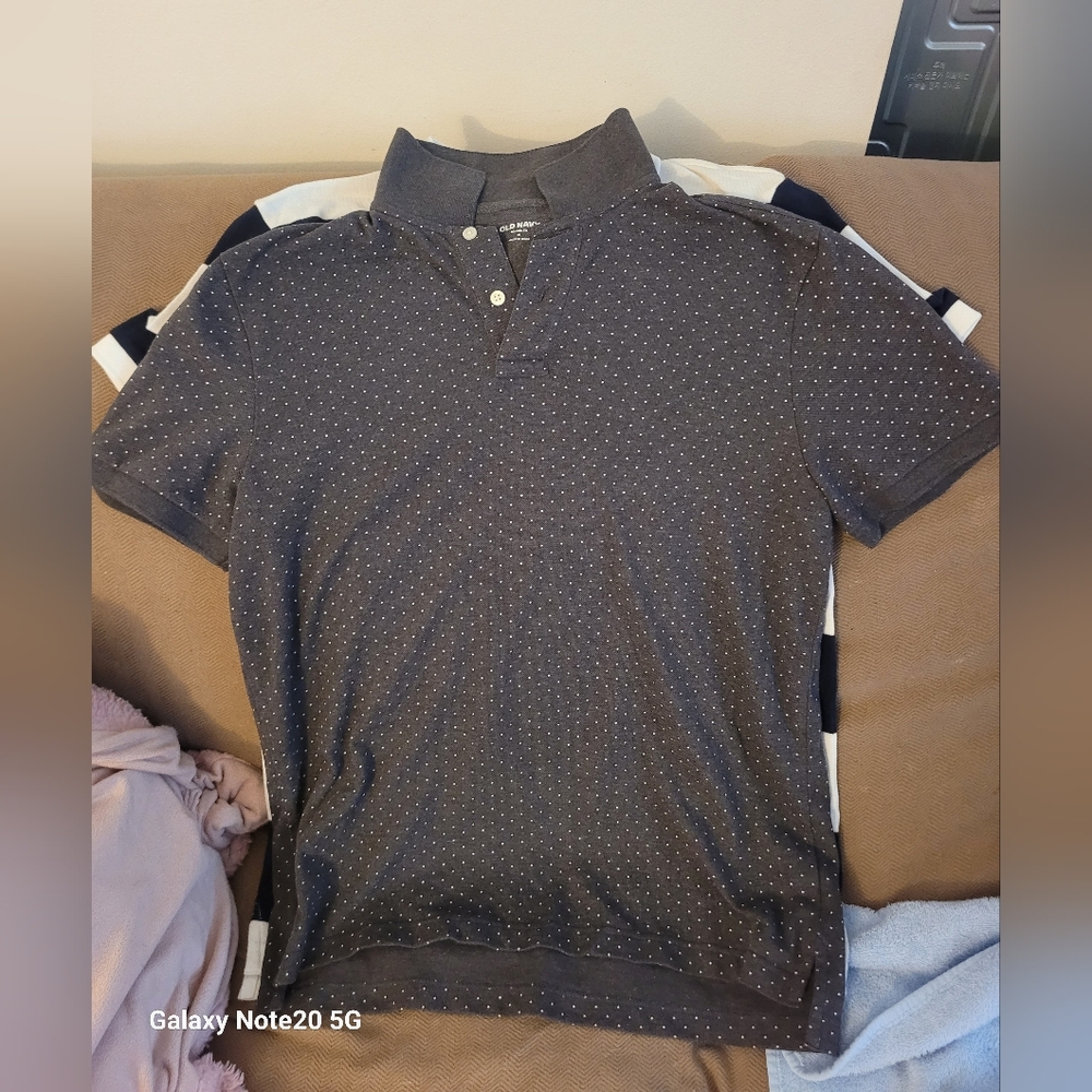 Old Navy Striped and Dotted Polo Shirts - Black, White, Gray